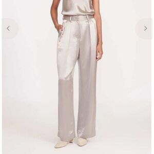 STAUD Women's Satin Cream Wide Leg Pants